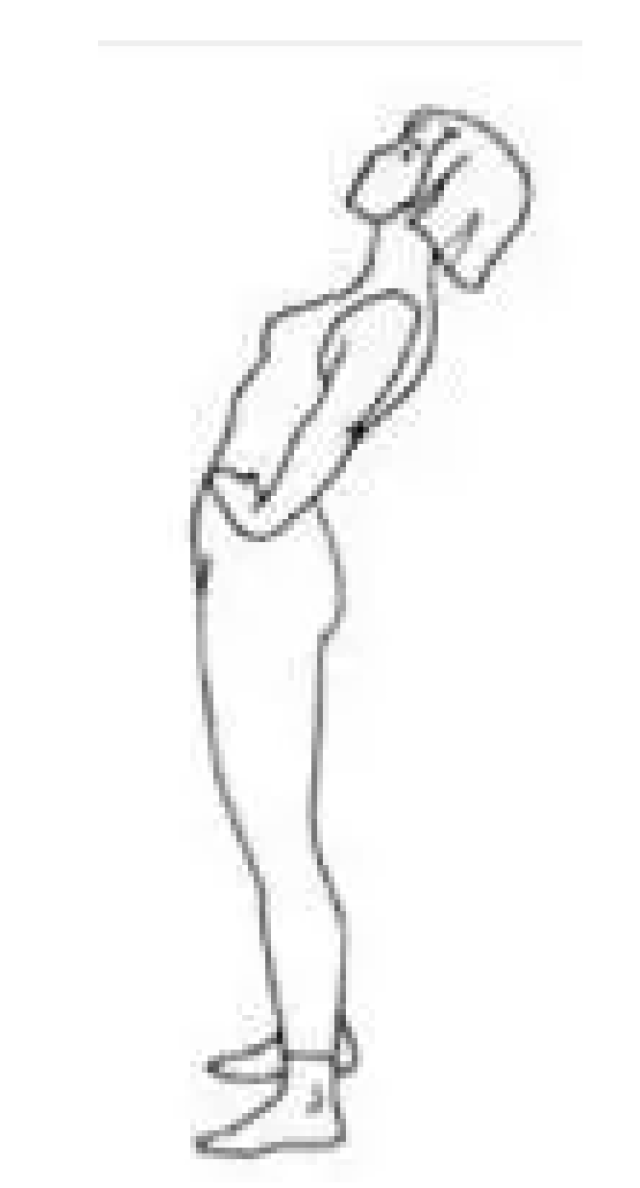 姿势:取站立式,双脚分开与肩同宽,双手叉腰用来护腰,腰部左右旋转