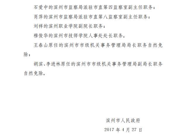 滨州市政府近日任免一批干部名单!