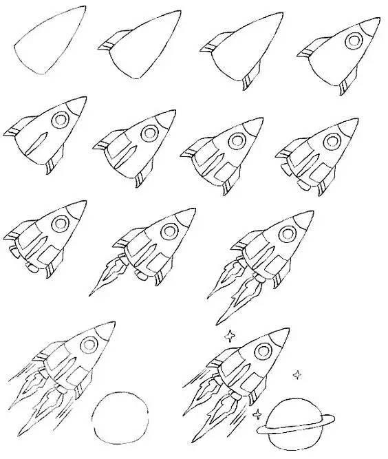 儿童简笔画:一起画火箭飞机,给自己小小的满足
