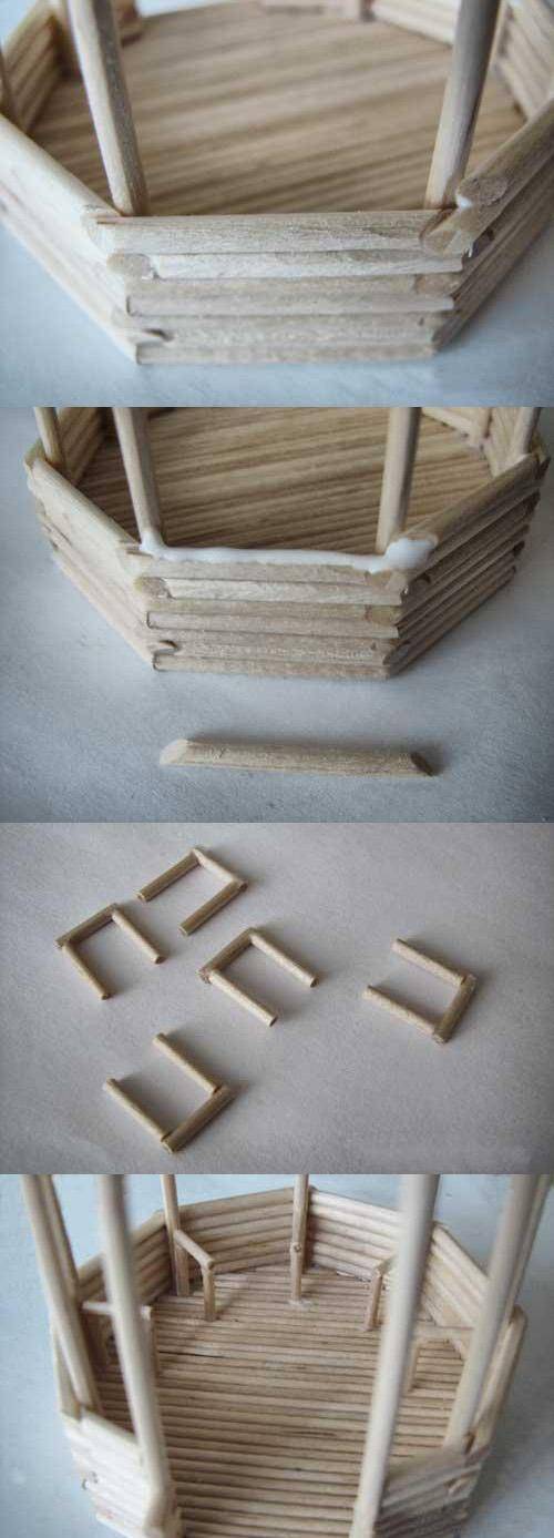 利用废旧木块制作精美小凉亭,手工制作方法教程