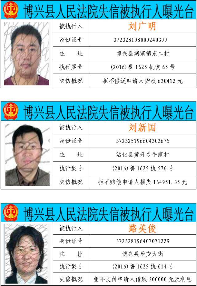 博兴县法院曝光2017年第一期"老赖"名单!