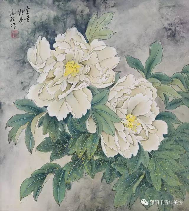 杜美红.中国画《富贵牡丹》80x80cm