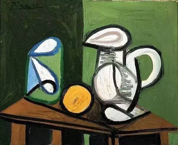 巴勃罗·毕加索 《静物:壶,玻璃杯和橙子》    x 41cm 1944年