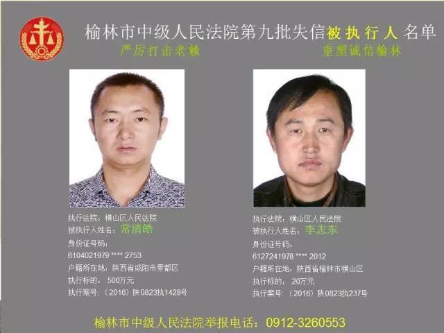 榆林市第九批失信被执行人员名单(四)