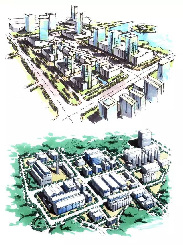 100张建筑鸟瞰手绘