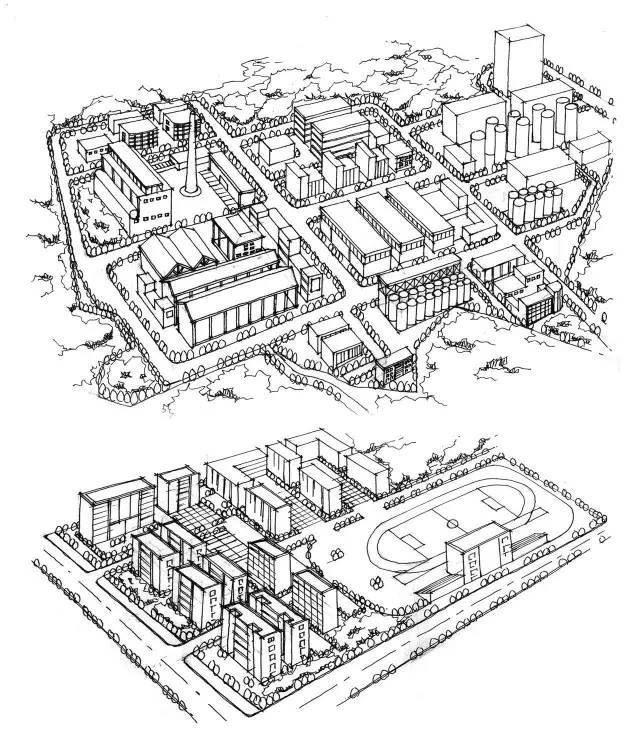 100张建筑鸟瞰手绘