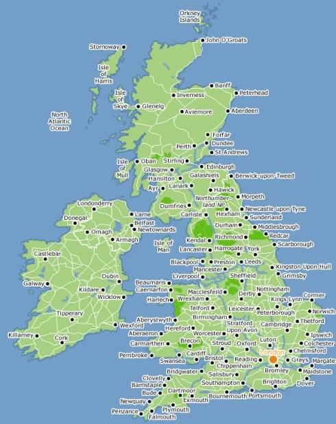 英国地图英文版详解 从上图中可以看出,英国全境由靠近欧洲大陆西北