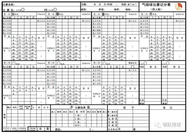 气排球比赛计分表(五人制)