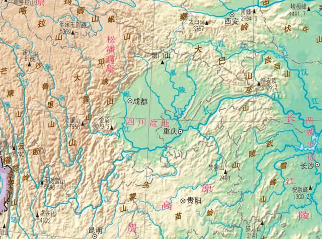 湖水泄尽之后四川盆地得以露出 (四川盆地周边地形图,地图中巫山西侧