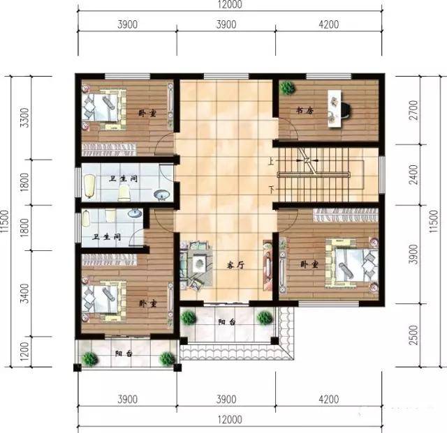 12×11米二层半户型图,老百姓都建的起的农村别墅