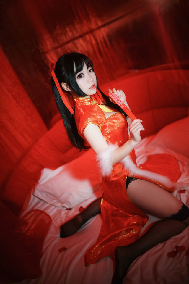 约会大作战时崎狂三cosplay 贺岁旗袍