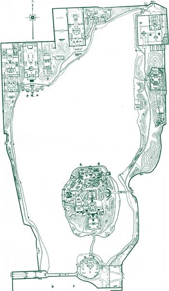 1925年)北海公园全图金鳌玉 牌楼(1955年拆除)堆云积翠桥平面图手摇船