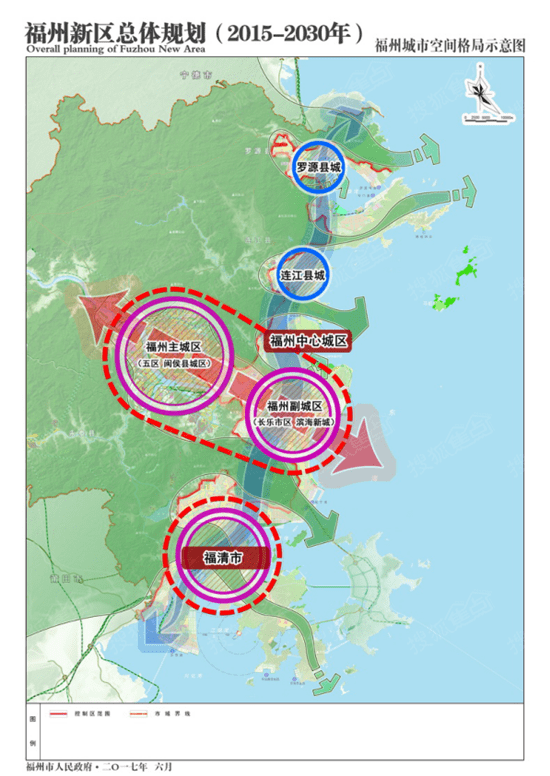 未来福州五区,闽侯县城区将组团形成福州主城区,长乐市区,滨海新城