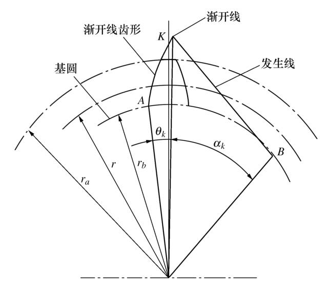 渐开线上一点与基圆中心的连线到渐开线起始点与基圆中心连线的夹角