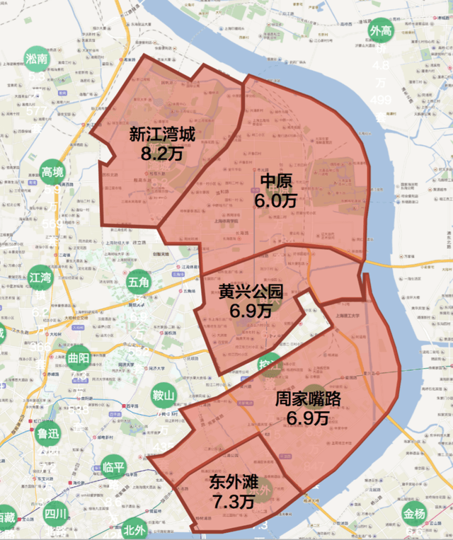 中,黄浦滨江板块的挂牌均价稳居第一, 杨浦的新江湾城板块跻身前10,东