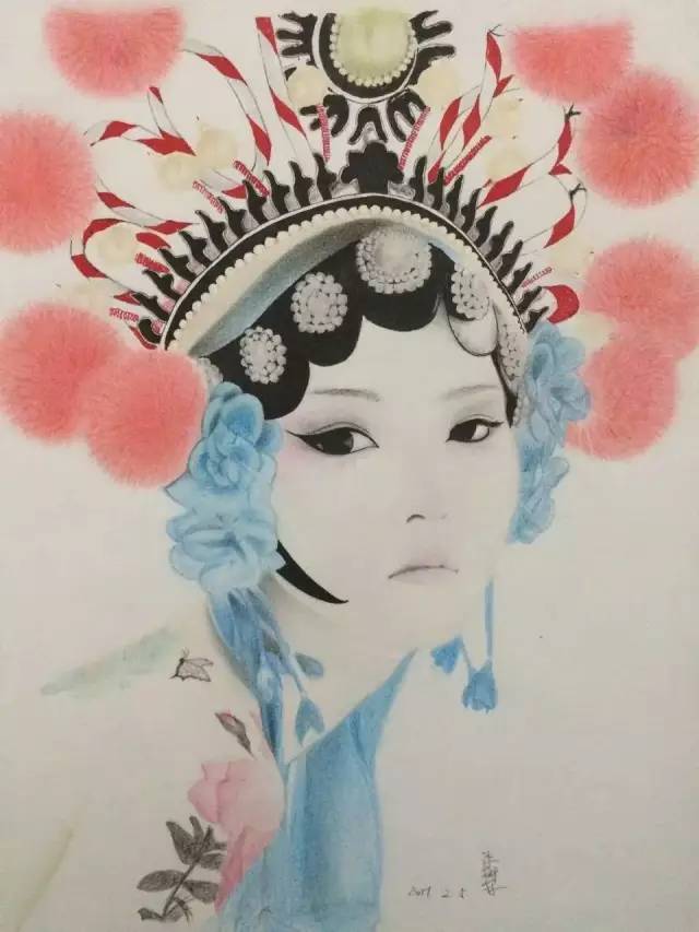 彩铅人物画:花旦人物手绘步骤欣赏