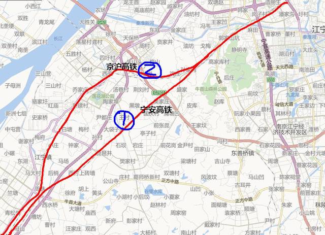 不排除按照下图中线路1,沿宁安铁路实施外绕?