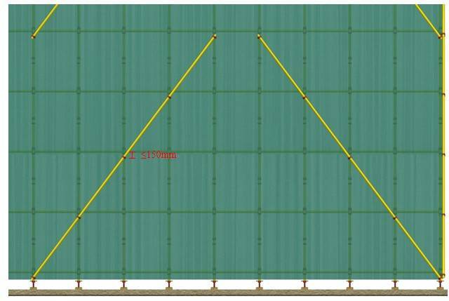 架体竖向应沿高度方向连续设置专用斜杆或八字撑 专用斜杆两端