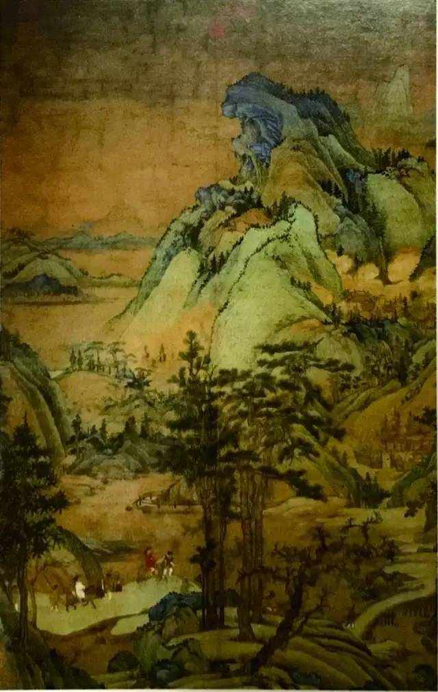 五代 董源 《江堤晚景图》绢本设色 摘编自   《青绿山水画技法》