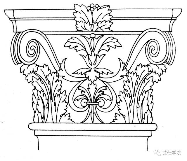 比例比爱奥尼克柱更为纤细,只是柱头以毛茛叶纹装饰,而不用爱奥尼亚式
