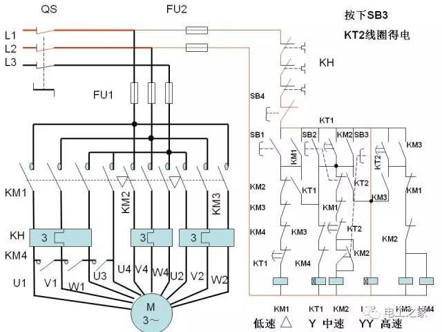 讲解三速电动机与控制线路