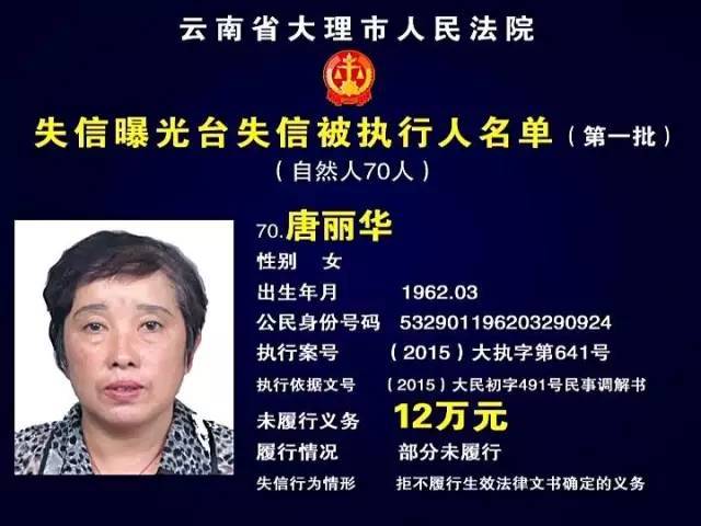 大理市74名失信被执行人名单被曝光!