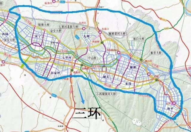 兰州南山路 二环主要将兰州主城四区(城关,七里河,安宁,西固)围了