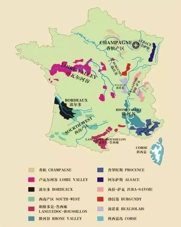 法国生产的红酒有六大生产地包括:波尔多(bordeaux),勃艮第(burgundy