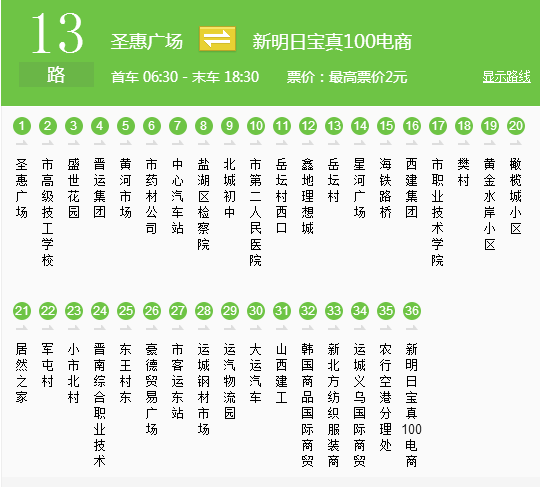 运城史上最新最全公交路线1-104