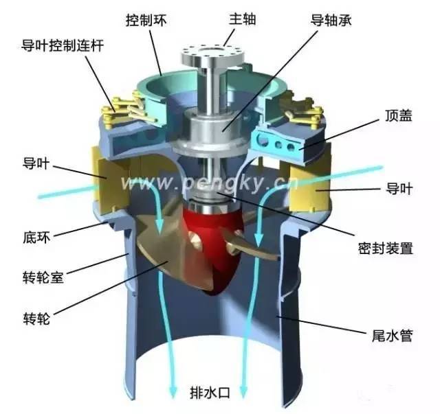 图 11--轴流式水轮机的转轮与导水机构 图12--轴流式水轮机转轮 轴流