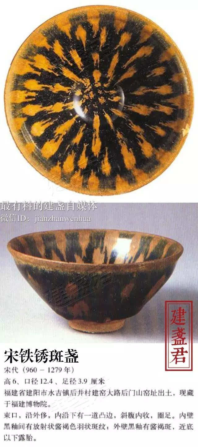 福建博物院收藏的这只铁锈斑建盏,虽然不是结晶釉,但也具有代表性.