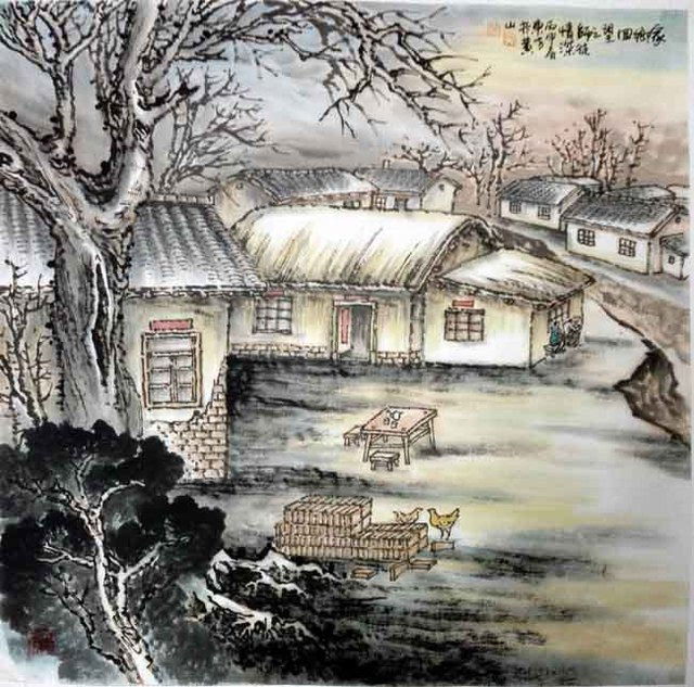 刘东方《家乡回望》系列国画作品:师徒情深