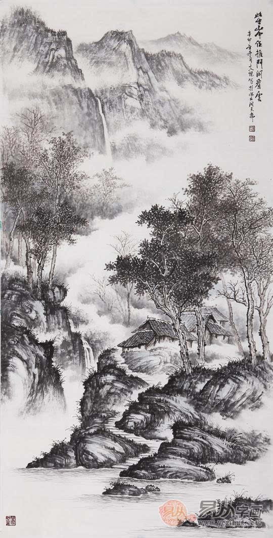 十五,吴大恺四尺竖幅山水画作品《挥袖抛俗事》