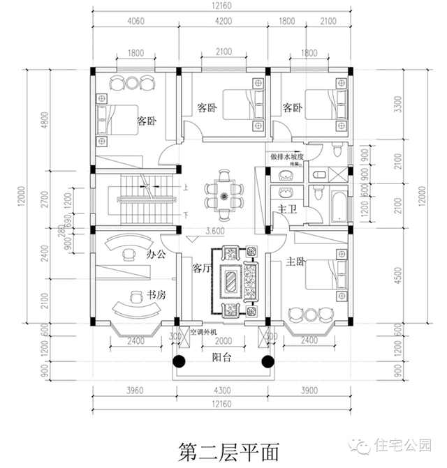 新农村自建房3层户型 12米x14米 堂屋神位平面图