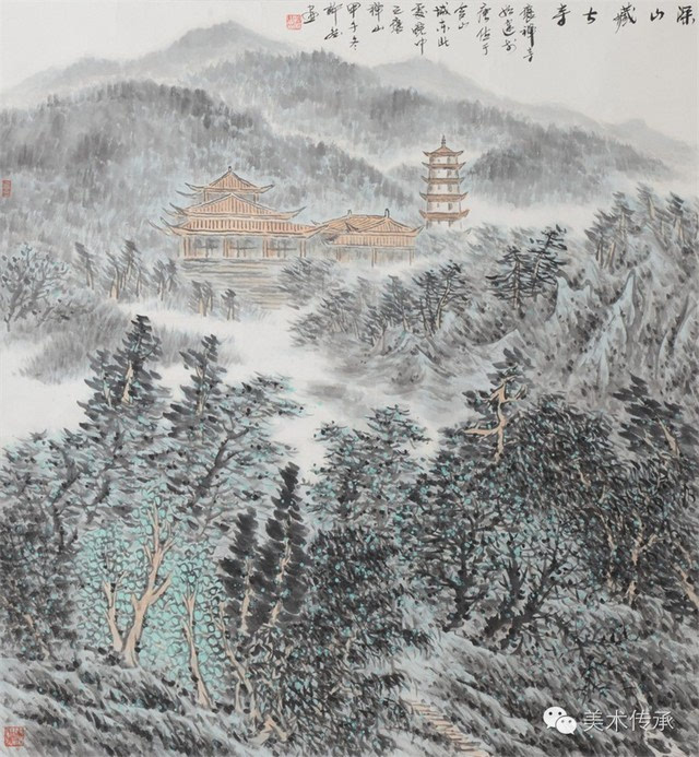 许斌《深山藏古寺》68x68cm