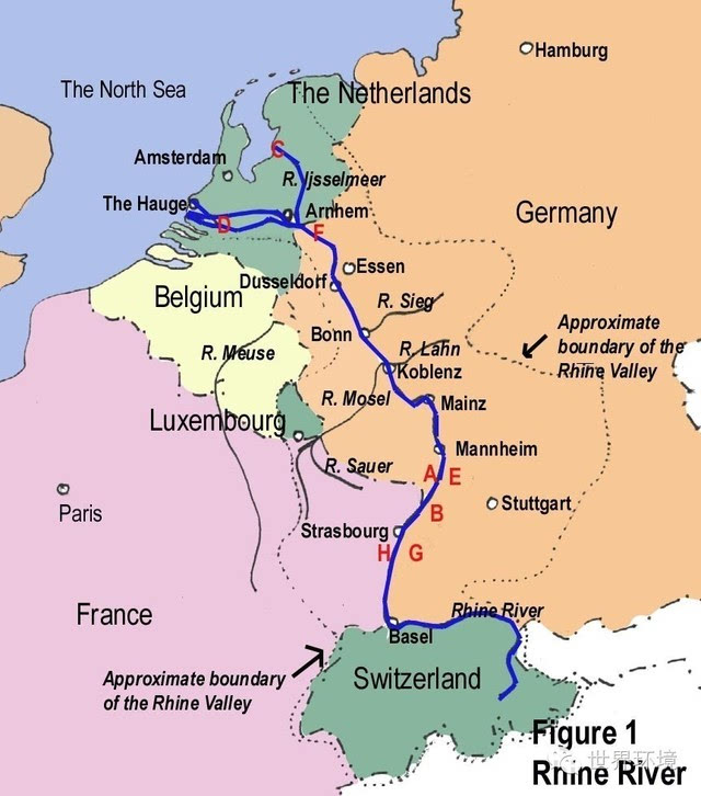 莱茵河是欧洲最大河流之一,发源于瑞士的阿尔卑斯山,流经法国东部图片