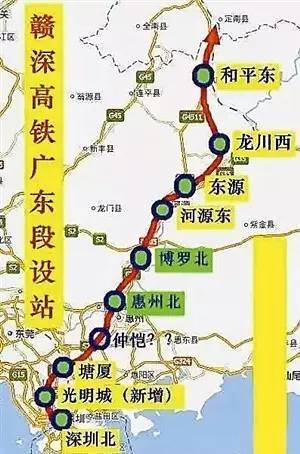 赣深高铁深圳段走线示意图 该项目系国家"八纵八横"高铁网京港(台)