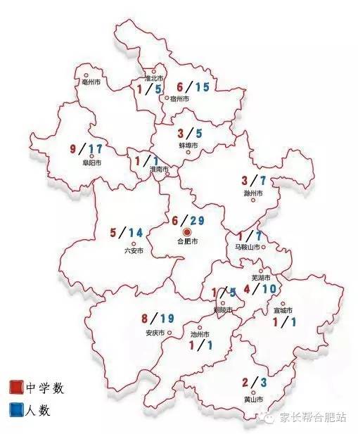 2016年北大安徽新生生源中学地区分布 鬃苁 