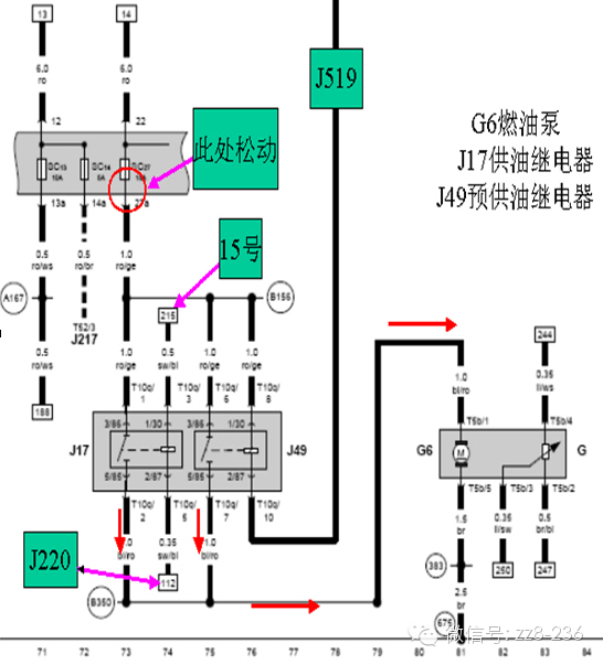 通过电路图得知(见图2),两个油泵继电器的30号供电取自同一个保险.