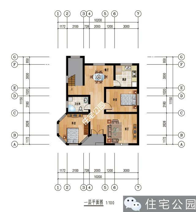 有两个卧室采用了8边形的设计,如果采用方正的长方形设计会节省不少