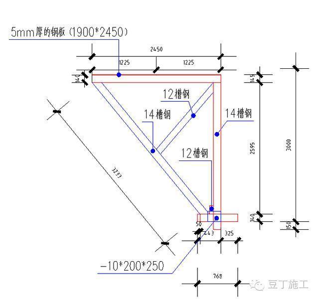 4,详细图纸 建筑施工电梯井钢平台设计图,用材表如下