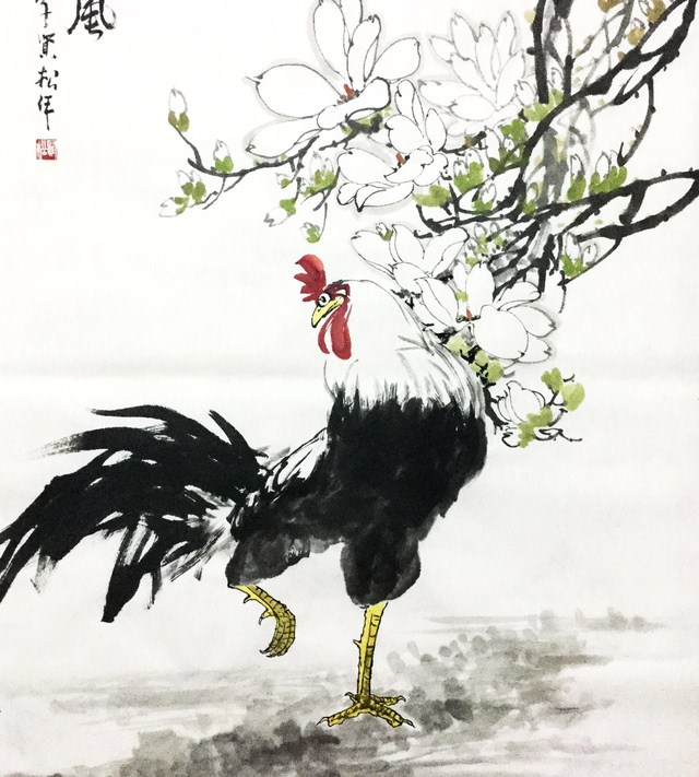 国画家李贤松-写意鸡,国画鸡的寓意