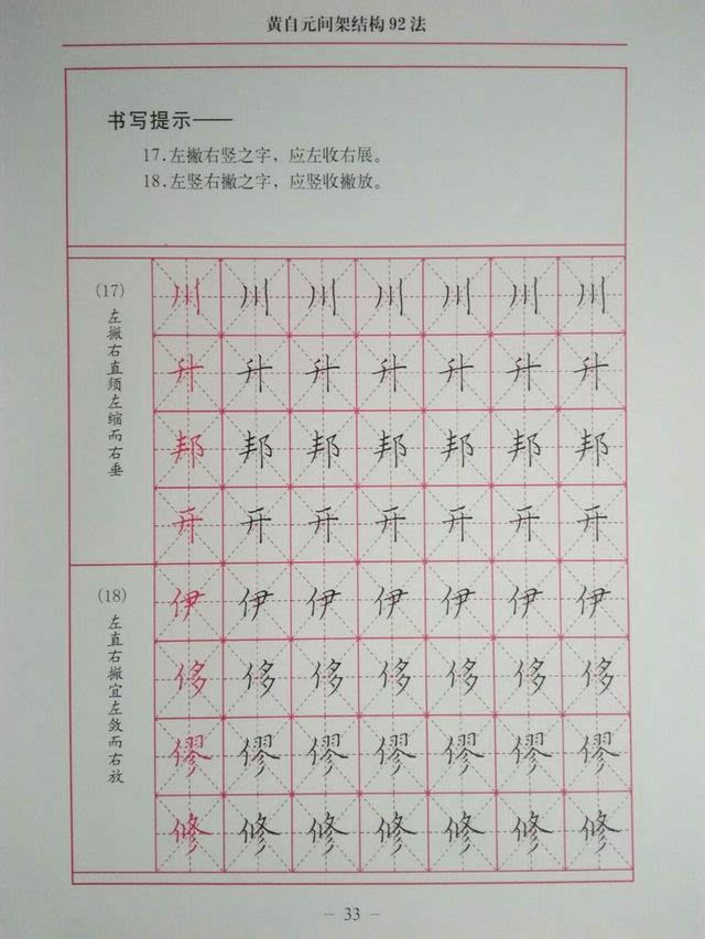 任绪民书《硬笔楷书临摹技法》之间架结构九十二法