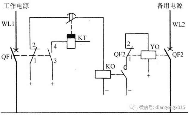 1跳闸时,其常开触点qf1的3-4断开,使原来通电动作的时间继电器kt断电