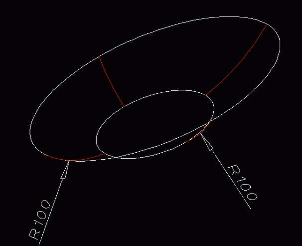 04,绘制四条r100的弧线,要连接两个椭圆啊!记得利用usc来画啊!