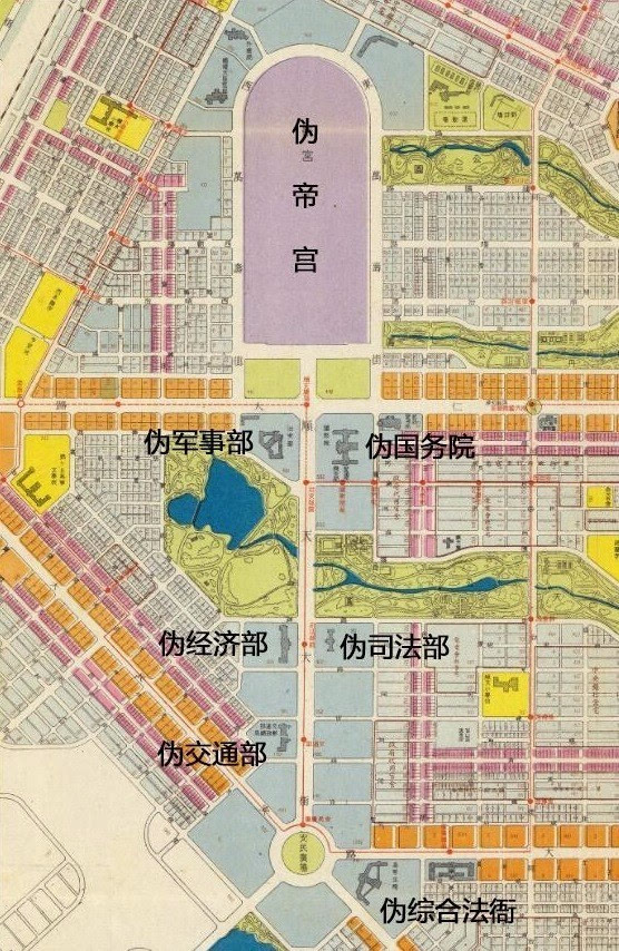 图/1939年,最新新京市街地图上的"顺天大街"(改绘自1939年出版新京市