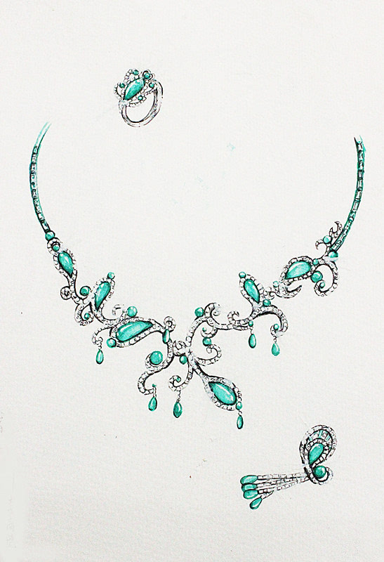 精美绝伦的珠宝首饰设计,不一般的素描彩铅手绘.