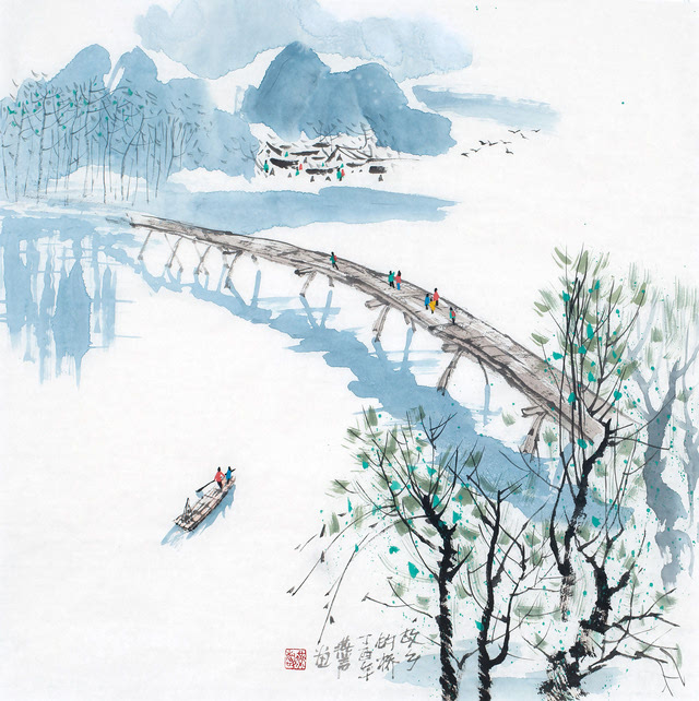 《故乡的桥》 68x68cm -刘燕声山水画小品