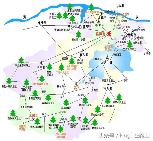 洛阳景点分布图 历史上洛阳共6次进入世界最大城市之列.