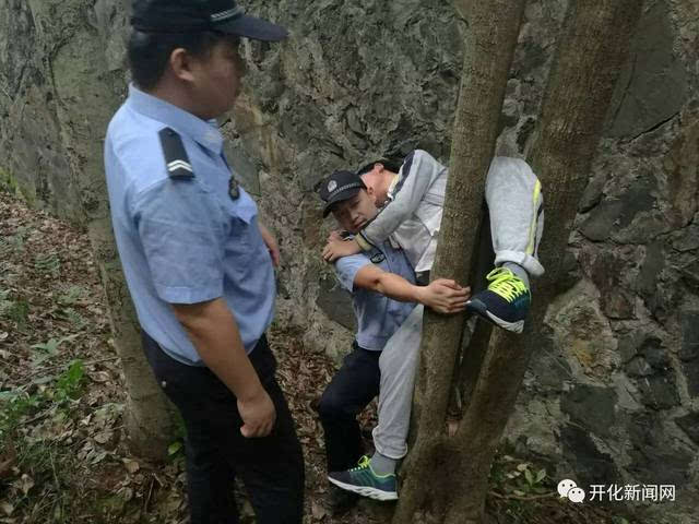 开化一熊孩子翻墙被卡在树上,这姿势也是醉了.